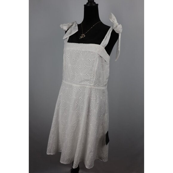 Lulus White Embroidered A-Line Dress With Tie Straps & Zipper Closure XL Cotton/ - Picture 1 of 9